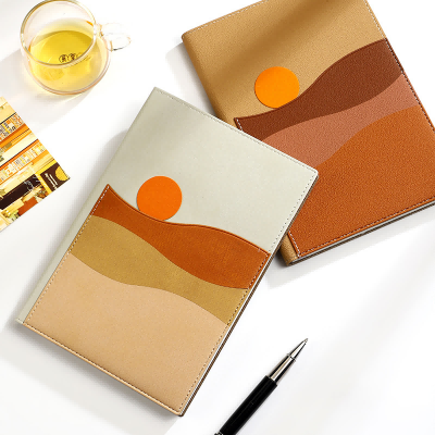 Abstract Mountain Sun Art PU lederen dagboek notitieboekje