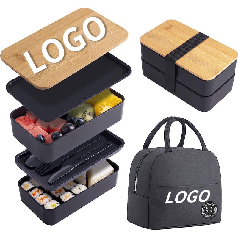 Dubbellaags bamboe deksel Bento lunchboxset
