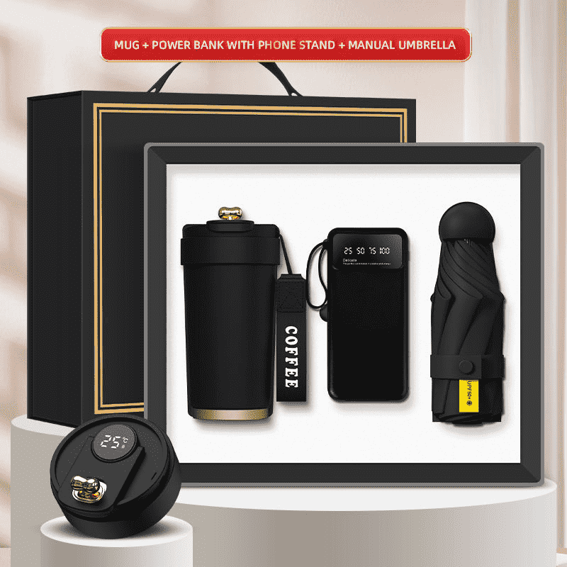 Aangepaste logo 3-in-1 geschenkdoos mok Power Bank mini-paraplu
