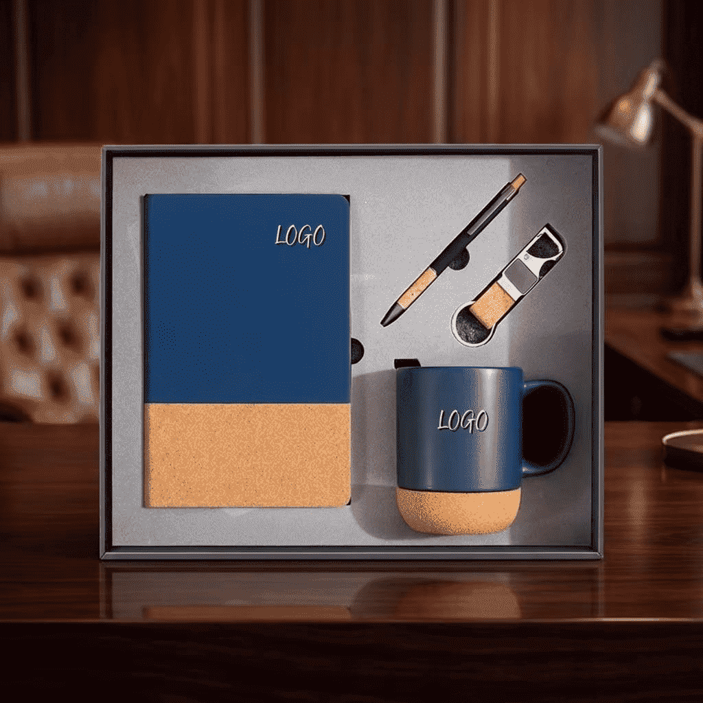 Premium relatiegeschenkenset met kurkaccent